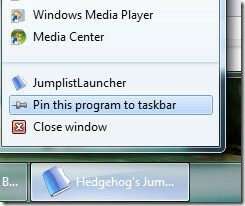 applicazione pin su barra delle applicazioni di Windows 7