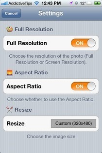 Ρυθμίσεις φωτογραφιών Resizer iOS