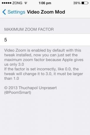 Impostazioni iOS della modalità zoom video