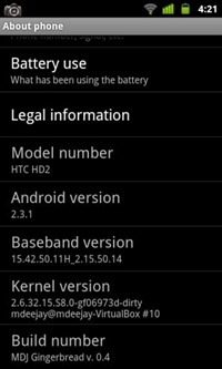 HTC HD2 Android 2.3.1 mézeskalács