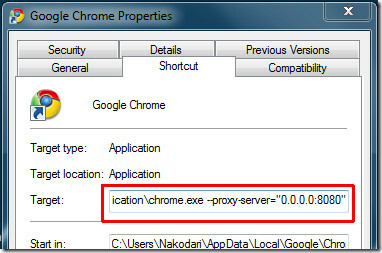 paramètres du serveur cible Google Chrome