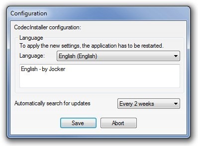 Kodeka instalētāja_konfigurācija