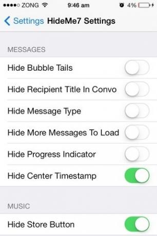 „HideMe7 iOS“ žinučių nustatymai