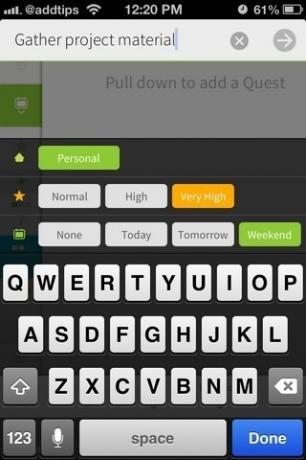 myQuests iOS Quick Add