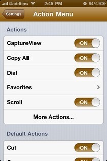 Menu d'action Capture View iOS