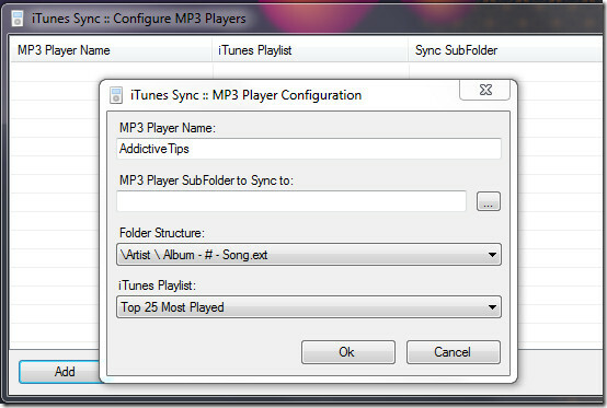 Přidat přehrávač iTunes Sync