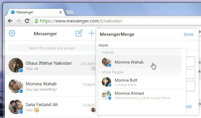 Messenger Merge aggiungi
