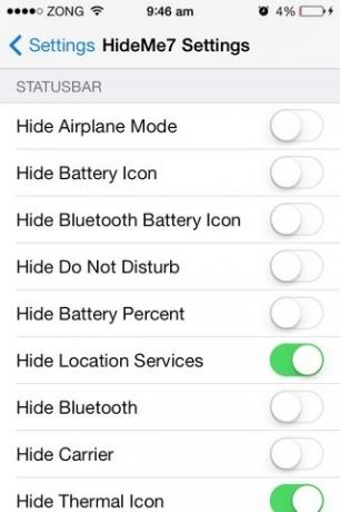 HideMe7 iOS Statusbalk-instellingen