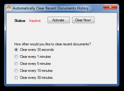 Ștergeți automat istoricul documentelor recente
