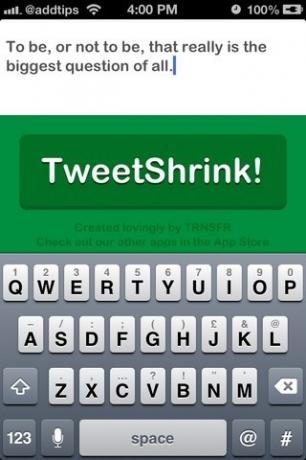 TweetShrink iOS -sisääntulo