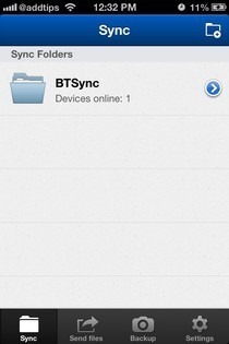 BitTorrent sinhronizācijas iOS sākumlapa
