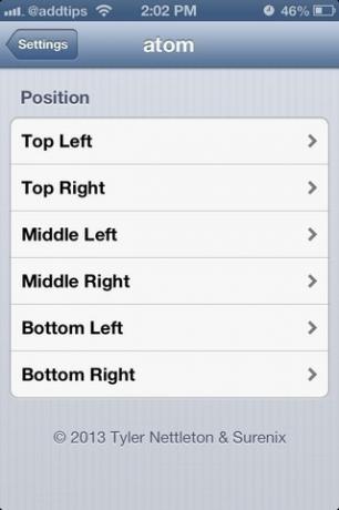 atom iOS-indstillinger