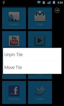 WP7 Launcher Android Unpin Tile