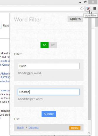 Word-Filter-Chrome-paplašinājums