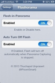 Impostazioni iOS di Flashorama