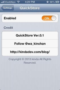 Ustawienia QuickStore na iOS