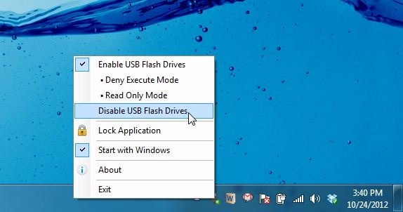 USB Flash meghajtók Control_System Tray menü