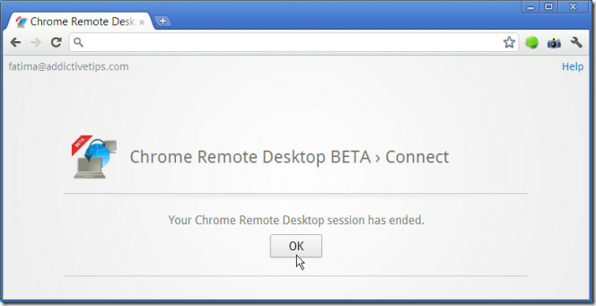 Chrome Remote Desktop BETA-økt slutt