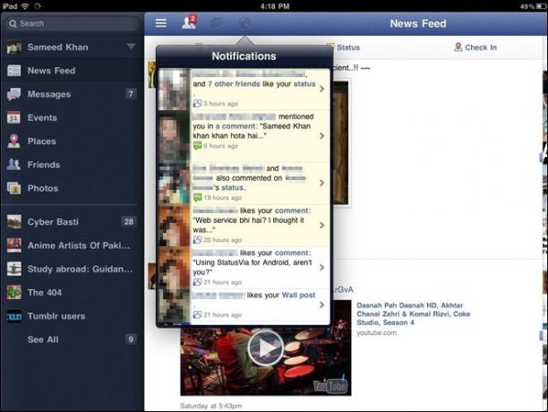 Facebook-voor-iPad-zijbalk
