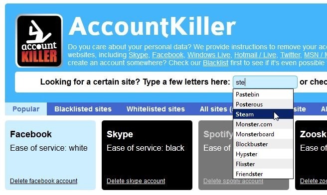 AccountKiller Поиск