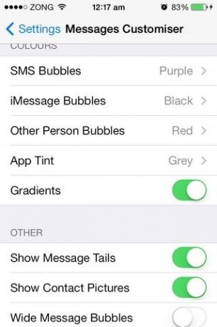 Configuración de iOS del personalizador de mensajes