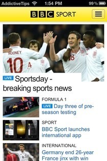 BBC ספורט iOS Home
