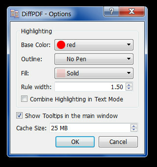 DiffPDF - الخيارات