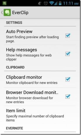 EverClip-Android-asetukset