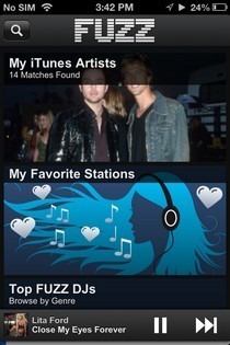 „Fuzz Radio“ „iOS“ pagrindinis puslapis
