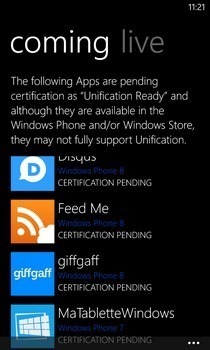 Unification WP8 Coming Apps