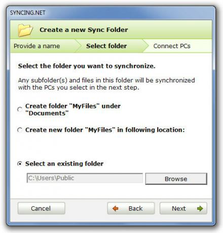 SYNCING.NET Wybierz folder
