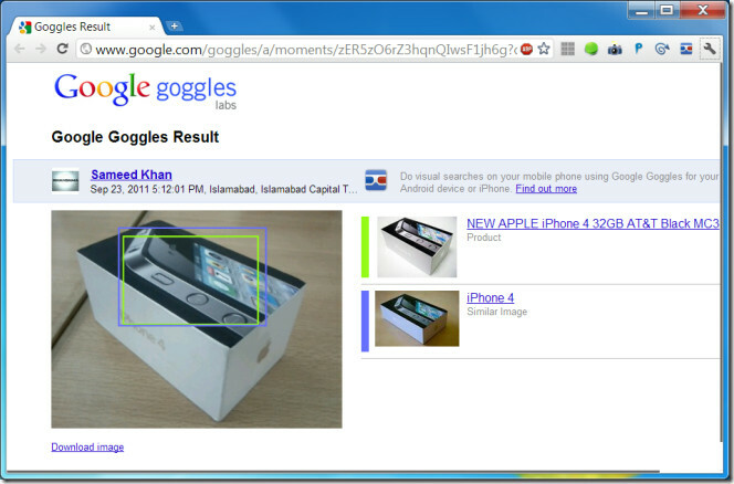 Mi historial de búsqueda de resultados de Google Goggles