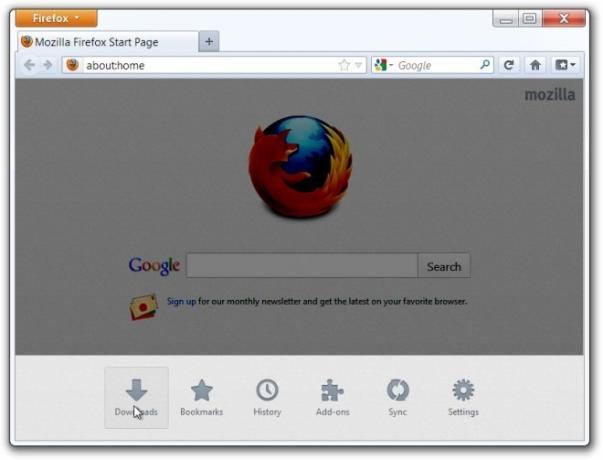 Úvodná stránka Mozilla Firefox 13 
