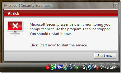 „Microsoft Security Essentials“ pradžios procesas