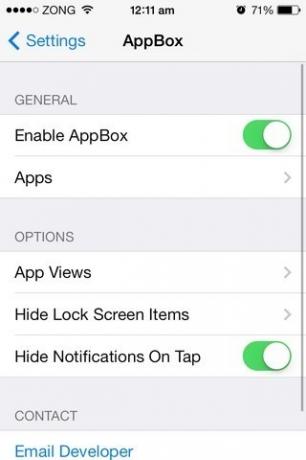 AppBox iOS-indstillinger