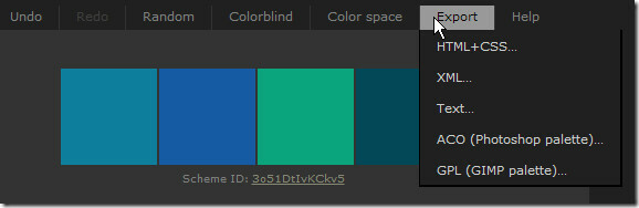 Exportación del Diseñador de esquemas de color