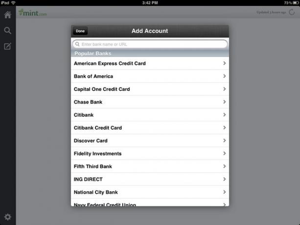 Mint.com لخيارات حساب iPad
