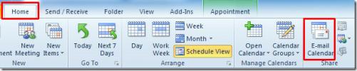 إرسال تقويم Outlook 2010 عبر البريد الإلكتروني