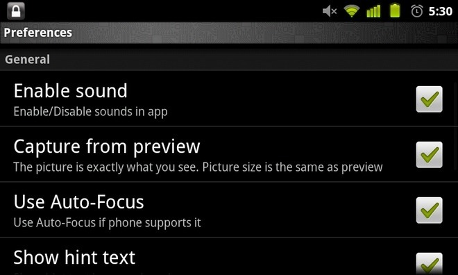 Cool-camera-Android Settings