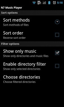 N7-zene-lejátszó Android-Beállítások-Folder Options-