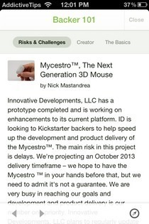 Description de Kickstarter iOS