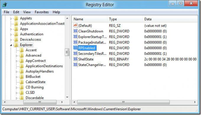 Windows 8 kayıt defteri düzenleyicisi
