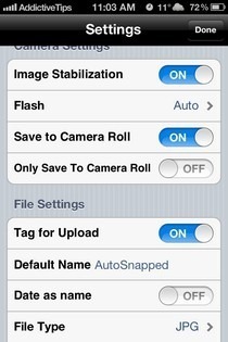 AutoSnap iOS iestatījumi
