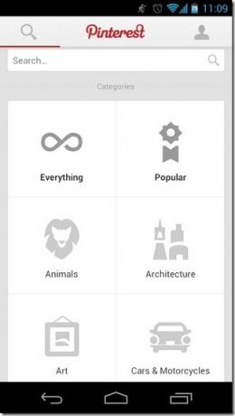 Pinterest-Android-iPad-Kategorijas