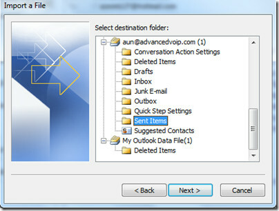 مجلد الوجهة Outlook 2010