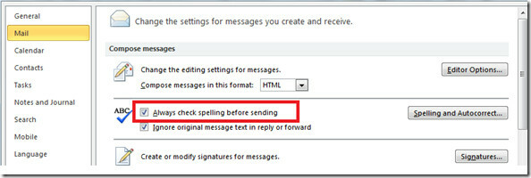 Outlook 2010 E-Mail-Rechtschreibprüfung