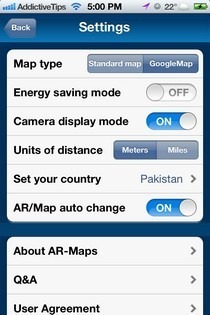 AR-MAPS iOS-innstillinger