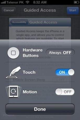 Pieejamības vadītas piekļuves konfigurācijas opcijas iPhone iOS 6