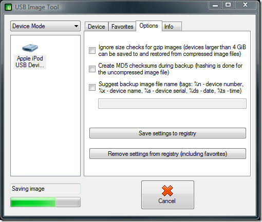 Varnostno kopiranje orodja USB Image Tool
