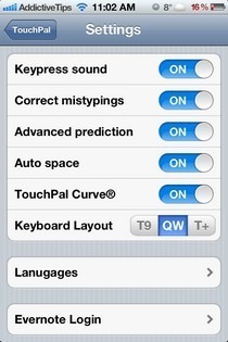 Настройки iOS TouchPal Keyboard